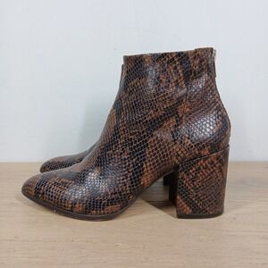 Steve Madden Jillian Ankle Boots Womens 7.5 Brown Snakeskin Block Heel